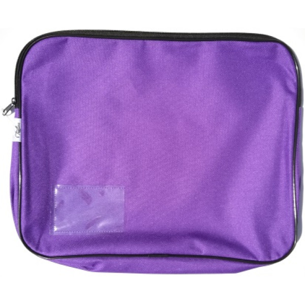 Purple Treeline canvas book bag with zip closure, 5cm gusset and clear name-card holder