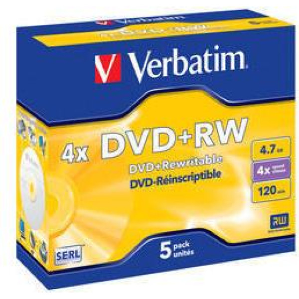 VERBATIM - DVD+RW Matt Silver 4x Speed (Jewel Case - 5 Pack)