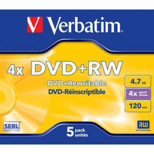 VERBATIM - DVD+RW Matt Silver 4x Speed (Jewel Case - 5 Pack)
