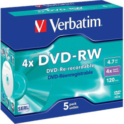 VERBATIM - DVD-RW Matt Silver 4x Speed (Jewel Case - 5 Pack)