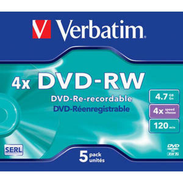 VERBATIM - DVD-RW Matt Silver 4x Speed (Jewel Case - 5 Pack)