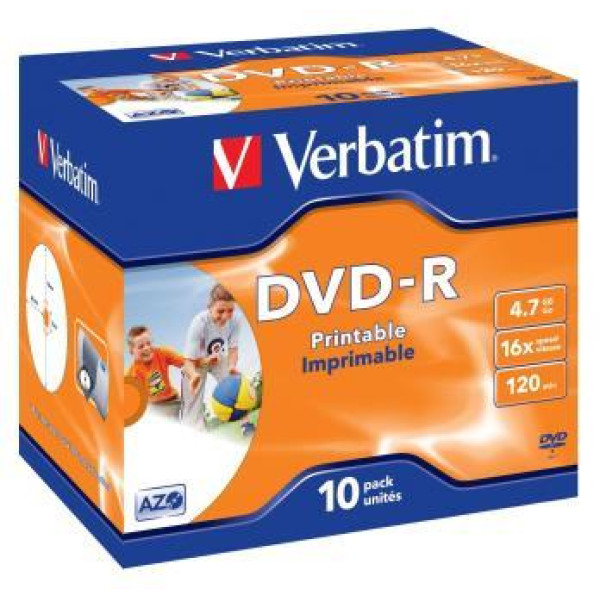 VERBATIM - DVD-R Printable 16x Speed 4.7Gb (Jewel Case - 10 Pack)