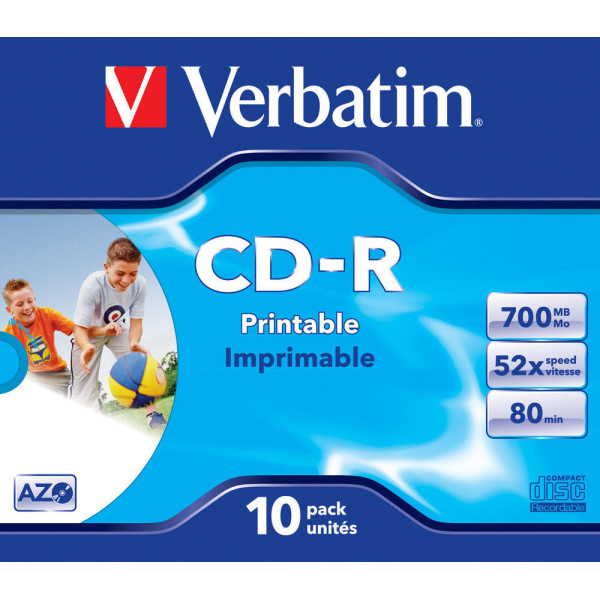 VERBATIM - 700Mb - CD-R (52x) - Wide Printable, Jewel Case (Box of 10)