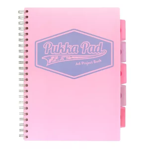 Pukka Pads Pastel A4 Polypropylene Cover Project Book 200 Page in pink shown from the front