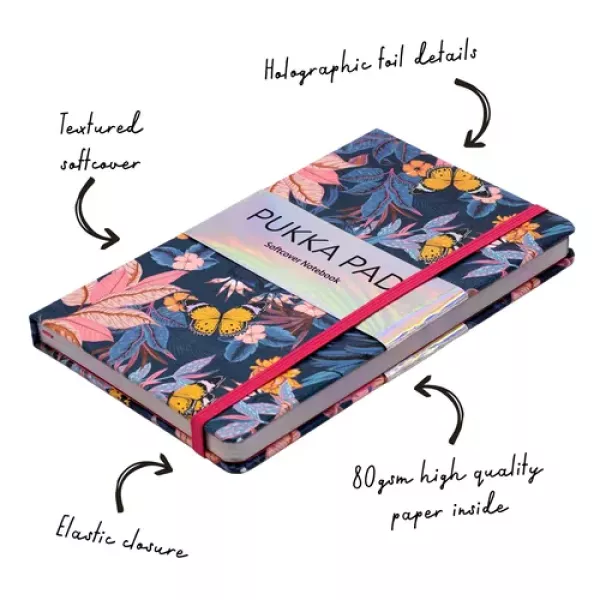 Pukka Bloom A5 Softcover Lined Notebook Blue Front View Pukka Bloom A5 Softcover Lined Notebook 192 Page Blue shown from the front