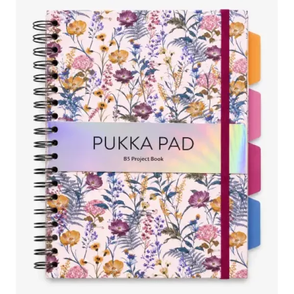 Pukka Bloom B5 Hardcover Project Book 200 Page Cream shown from the front with dividers