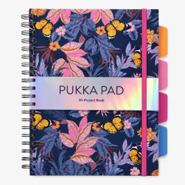 Pukka Bloom B5 Hardcover Project Book Blue Front View Pukka Bloom B5 Hardcover Project Book 200 Page Blue shown from the front with dividers