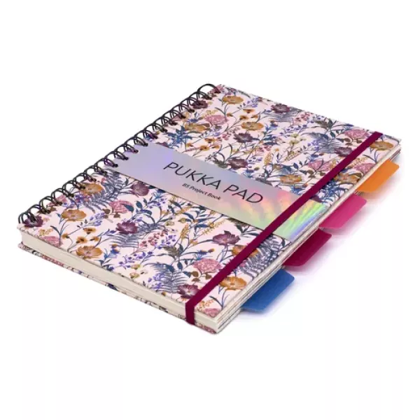 Pukka Bloom B5 Hardcover Project Book 200 Page Cream shown from the front with dividers