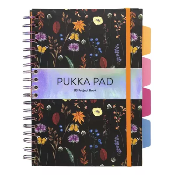 Pukka Bloom B5 Hardcover Project Book Black Front View Pukka Bloom B5 Hardcover Project Book 200 Page Black shown from the front with dividers