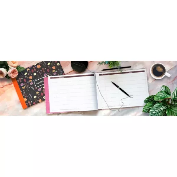 Pukka Bloom Visitor Book with black floral cover shown from the front