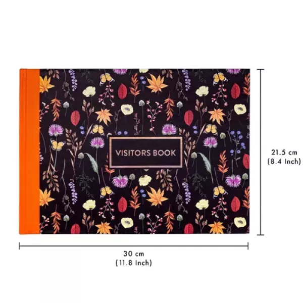 Pukka Bloom Visitor Book with black floral cover shown from the front