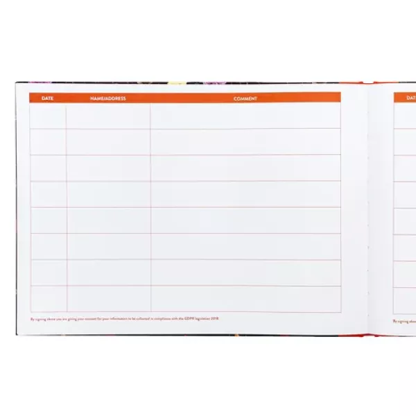 Pukka Bloom Visitor Book with black floral cover shown from the front