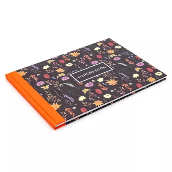 Pukka Bloom Visitor Book with black floral cover shown from the front