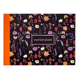 Pukka Bloom Visitor Book with black floral cover shown from the front